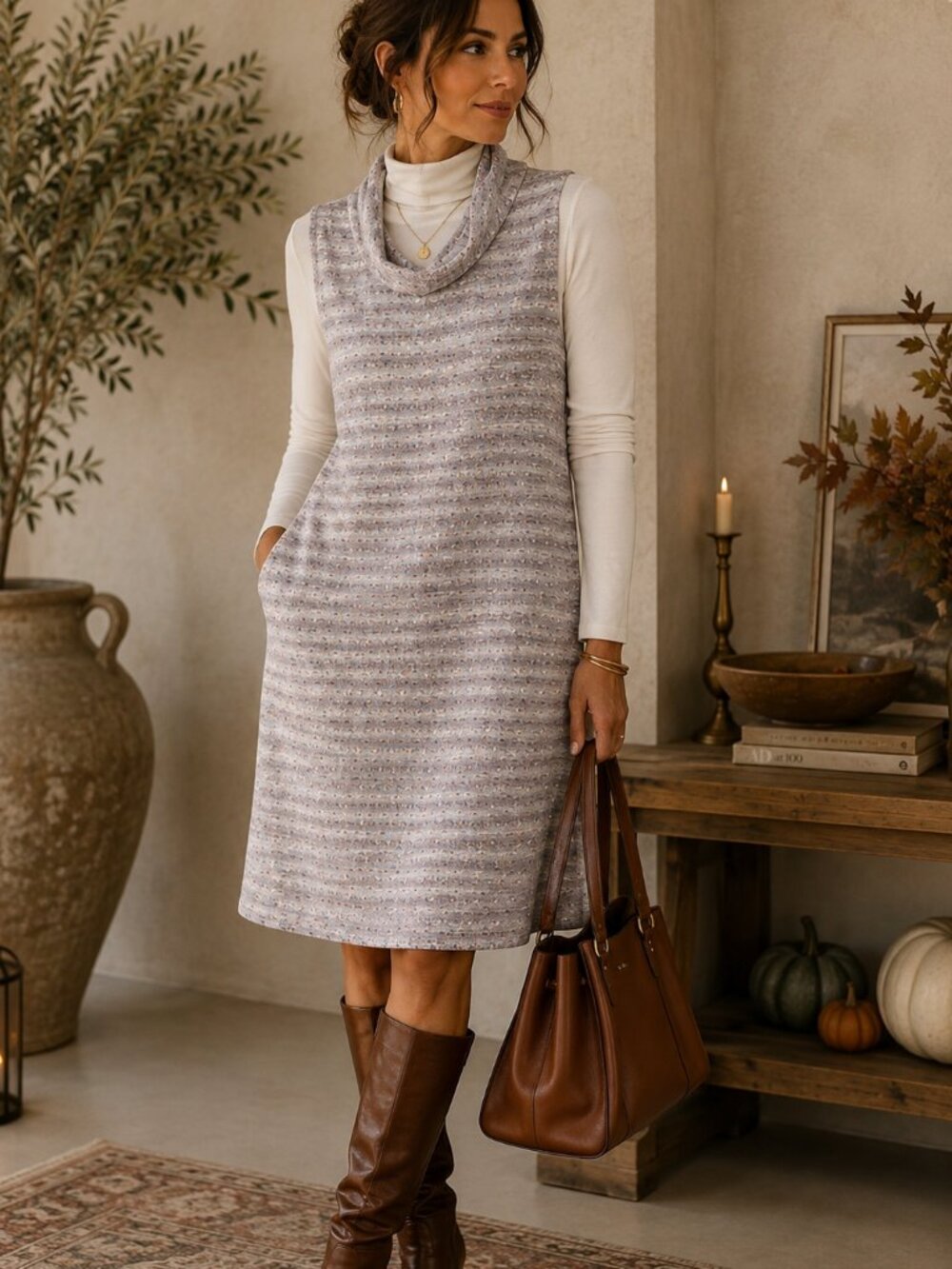 Anthropologie Sleeveless Cotton Blend Mock Neck Knit Dress NWT